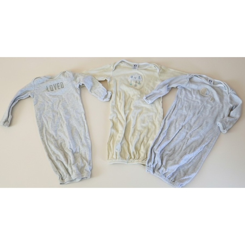 3 Pc Baby Newborn 0-3‎ m Cotton Sleeper Gowns Sleep Sacks Pajamas Lot Bundle